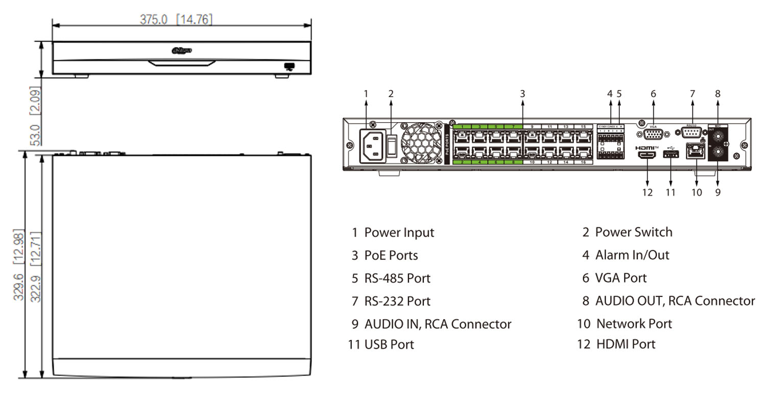 NVR5216-16HP-EI2 dimensions