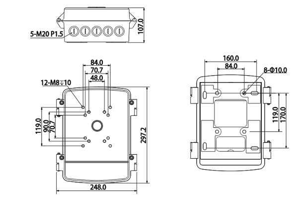 Schéma - PFA140 Dimensions Boîte de Jonction PFA140