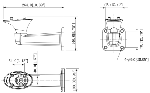 Schema con le dimensioni della telecamera PFB604WA