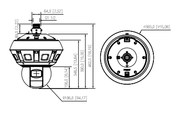 Dimensiones - IPC-PDBW5831-B360-E4 Telecamera multi-sensore panoramica+ptz Dahua-Stalight-4MP