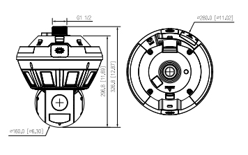 Dimensions - IPC-PDBW5831-B360-E4 Telecamera Multi-Sensor Dome motorizzata WizMind Dahua
