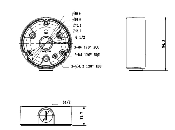 Schema con le dimensioni del box di giunzione PFA135