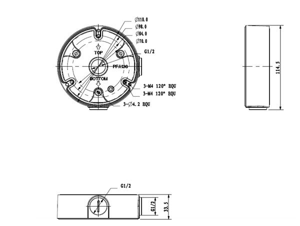 Schema con le dimensioni del box di giunzione PFA136-B