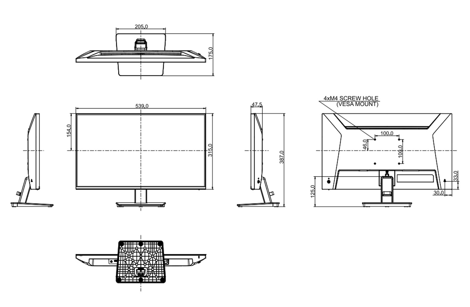 X2491H-B1 dimensions