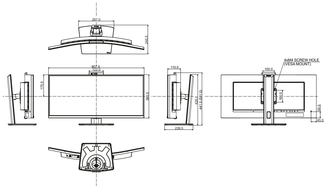 Schema - XCB3494WQSN-B1 XCB3497WQSNPH-B1 dimensioni