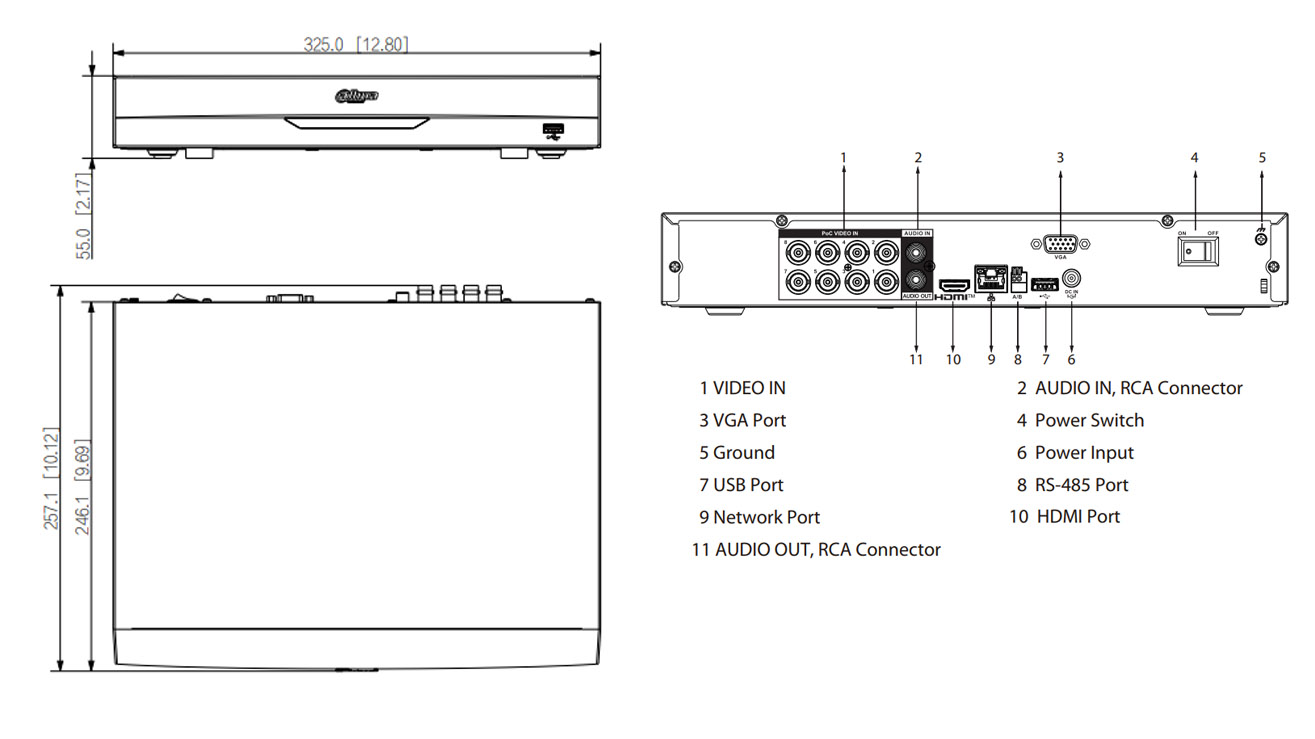 Dimensions du XVR5108H-I3-8P