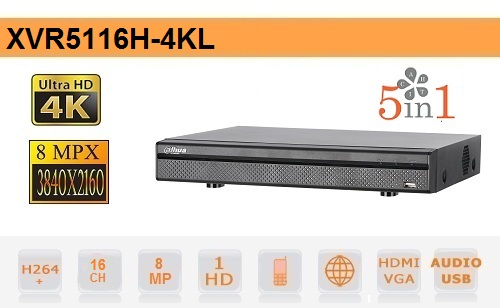 Dahua video recorder - XVR5116H-4KL XVR Dahua 16 Canali 5in1 CVI/TVI/AHD/Analogico/IP 8MP 4K ULTRA HD