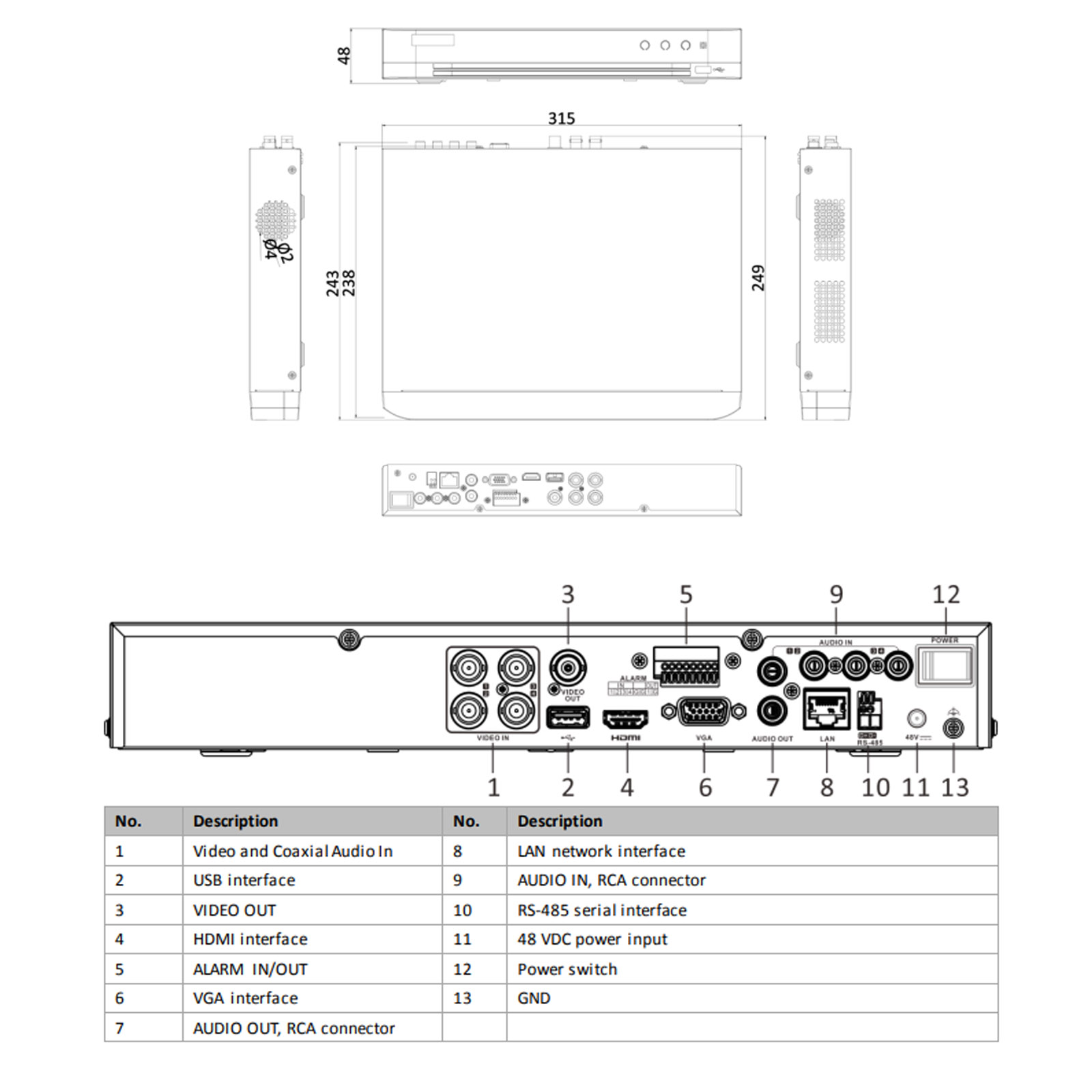 Dimensions de l'iDS-7204HUHI-M1pXT4A+41ALM