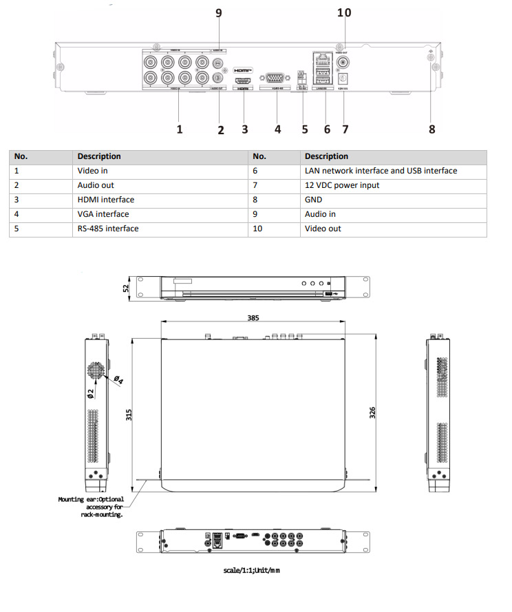 iDS-7208HUHI-M2-X 4A+8IN-4ALM dimensions