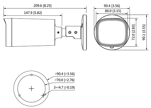 Esquema: HAC-HFW1500R-Z-IRE6-S2 Schema dimensioni telecamera dahua HAC-HFW1500R-Z-IRE6-S2